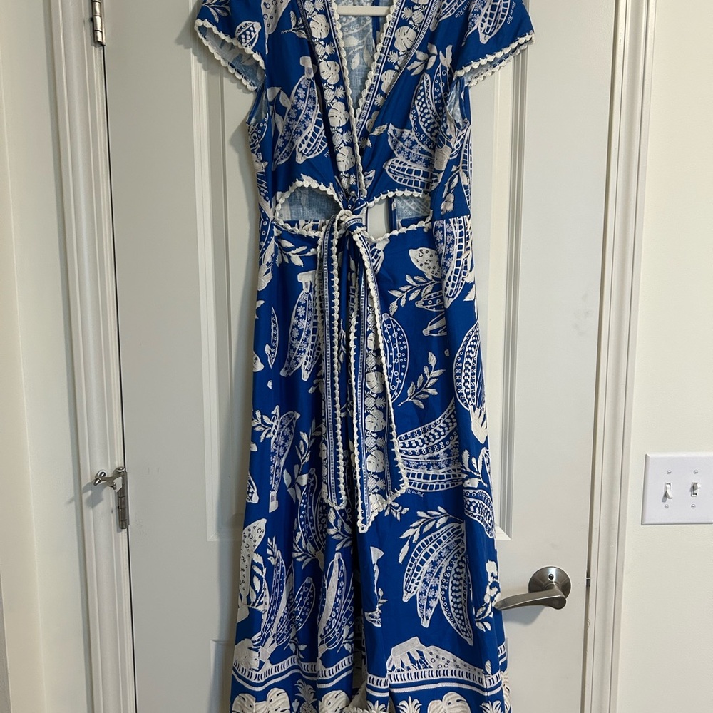 FARM Rio Vibrant Blue and White Midi Dress - Picture 3 of 4